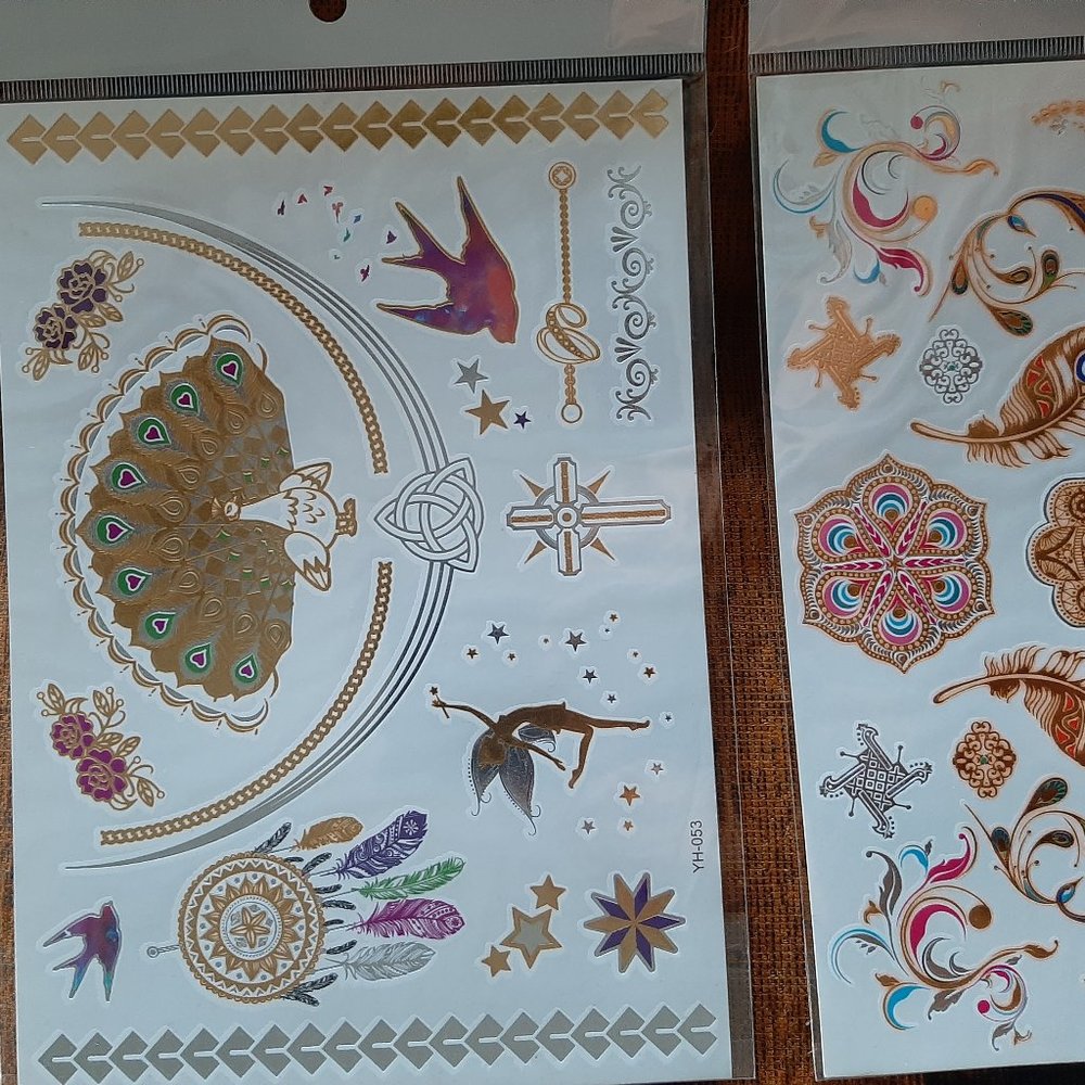 3 sheets Golden Silver Temporary Tattoo - Picture 3 of 15